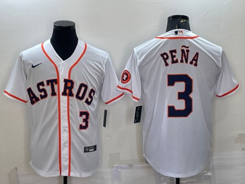Men's Houston Astros #3 Jeremy Peña White With Patch Cool Base Stitched Jersey